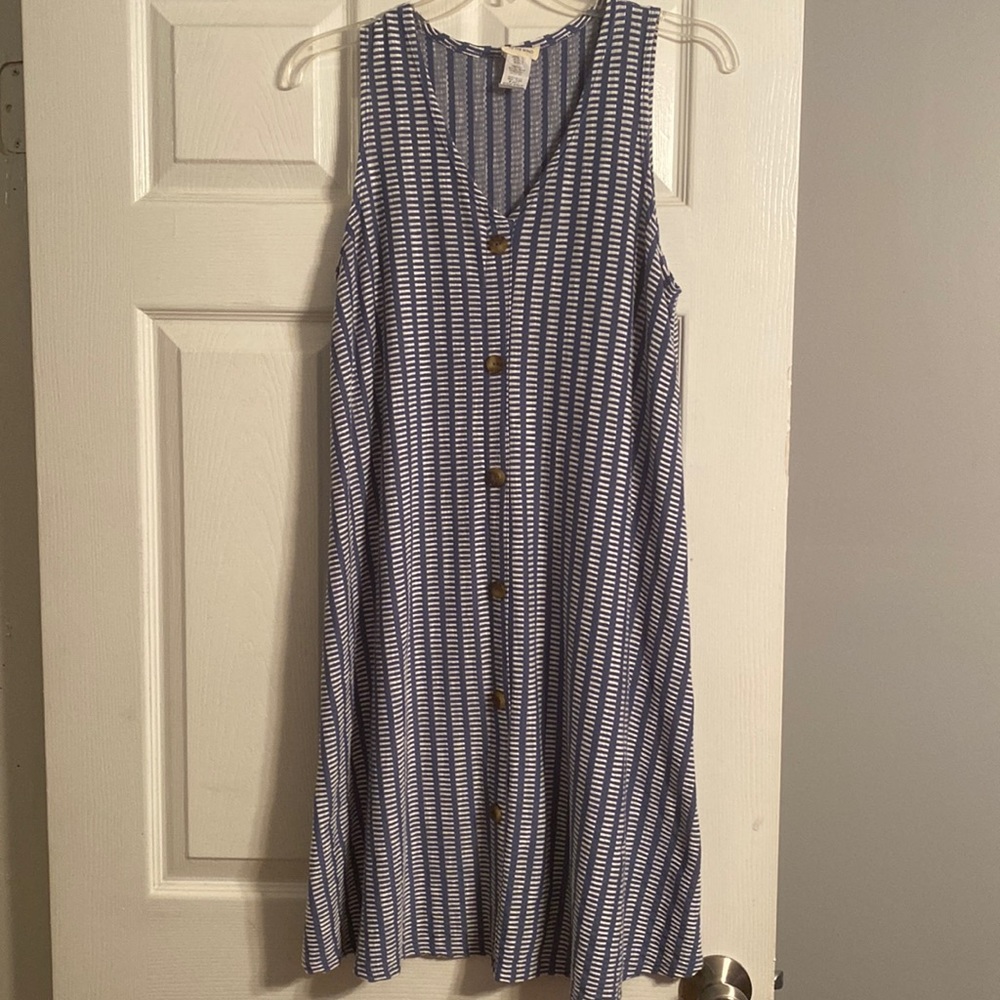 Caution to the Wind Medium Blue/White Button Down Dress